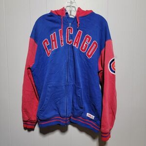 Mens Stitches Chicago Cubs Baseball Zip‎ Up Hoodie Jacket Red Blue Size XL